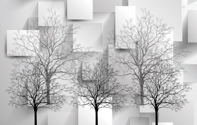 Фотообои 3Д деревья черно белый
